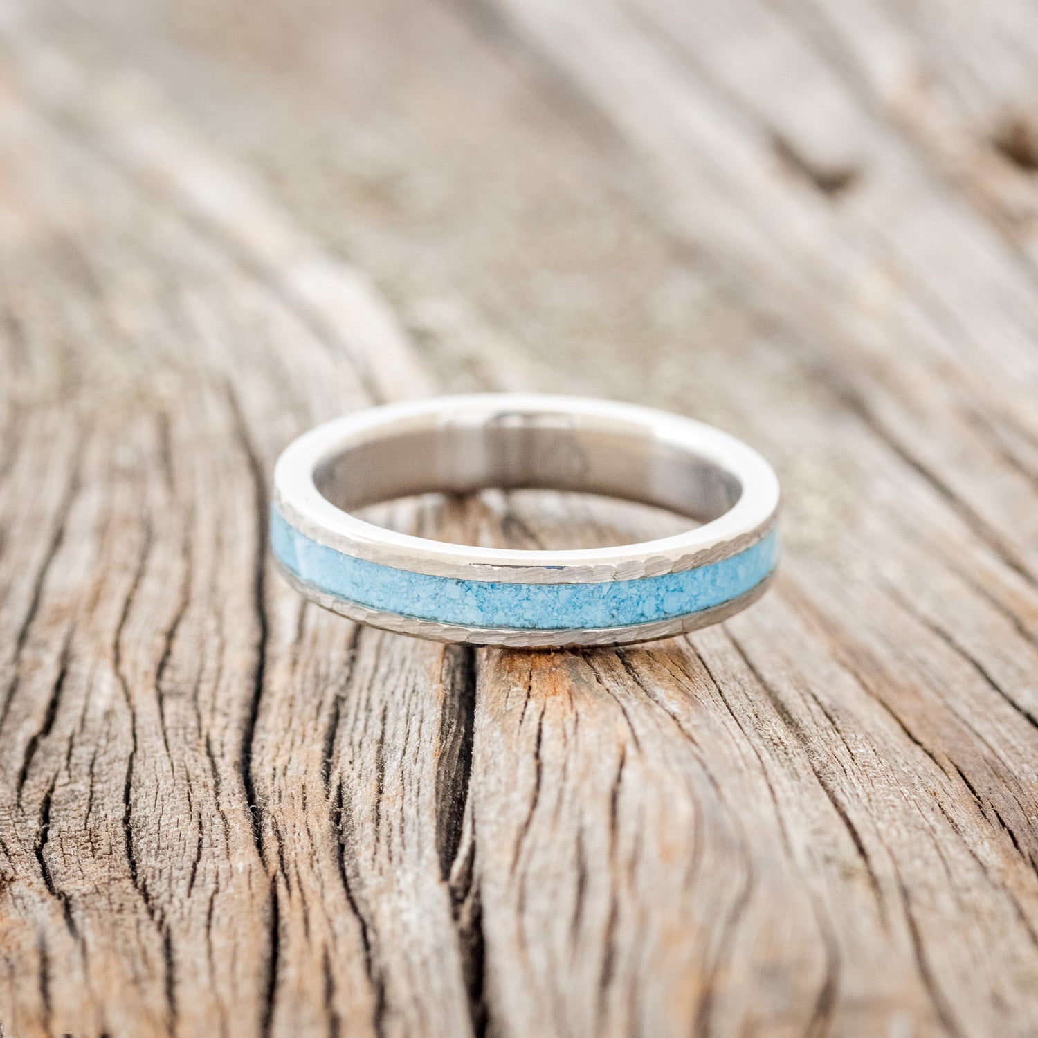 "PERENNA" - TURQUOISE STACKING BAND WITH HAMMERED FINISH-3