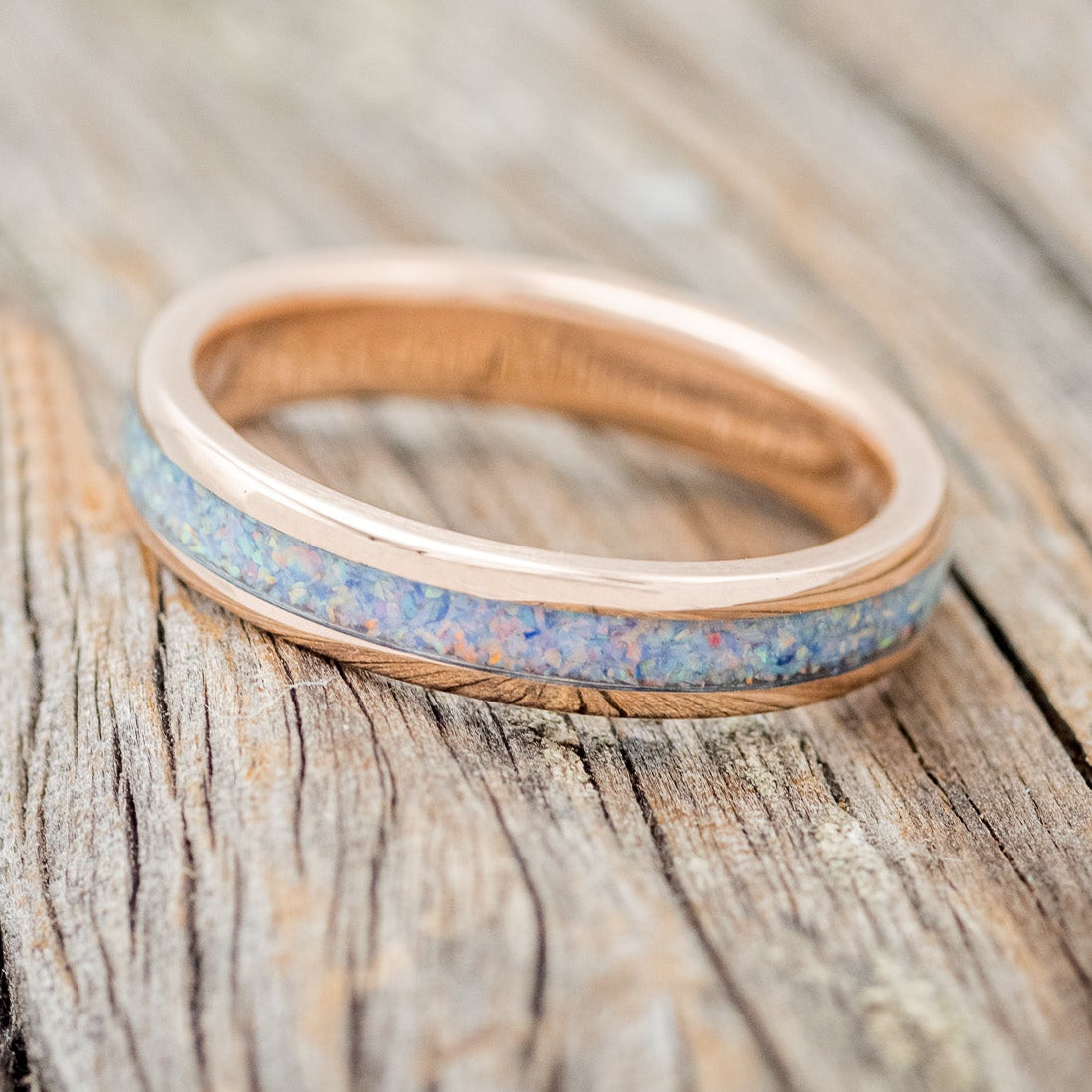 "PERENNA" - FIRE & ICE OPAL 14K GOLD STACKING BAND-5