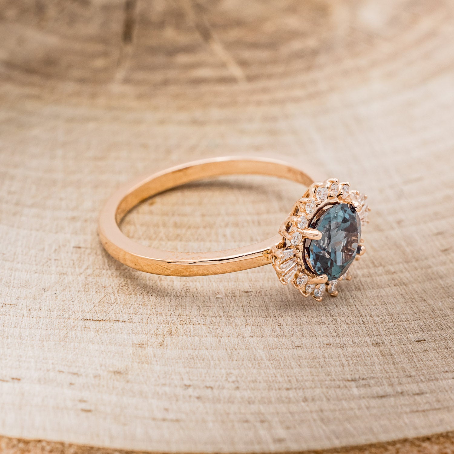 "CORALIE" - ROUND CUT LAB-GROWN ALEXANDRITE ENGAGEMENT RING WITH A DIAMOND HALO-2