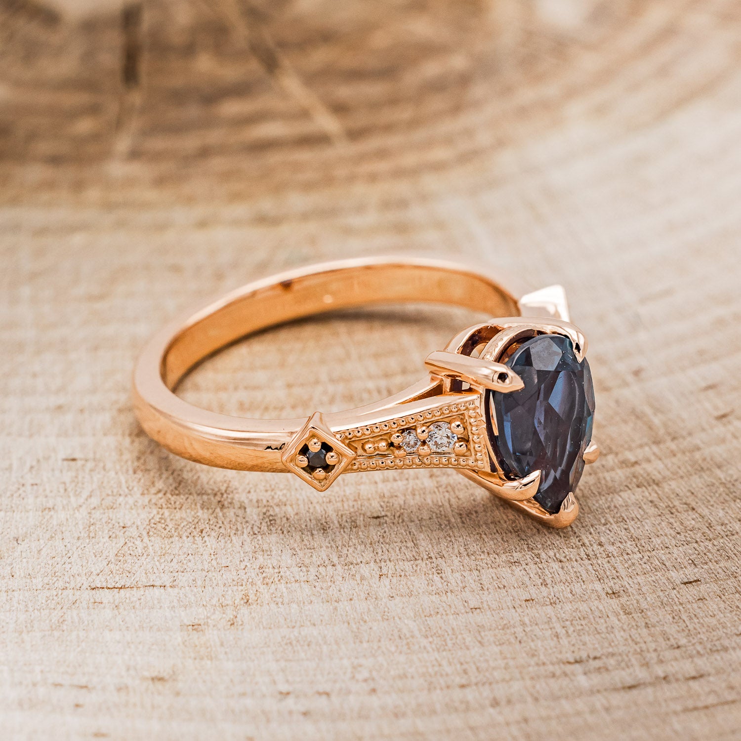 "ANNORA" - PEAR SHAPED LAB-GROWN ALEXANDRITE ENGAGEMENT RING WITH DIAMOND ACCENTS-2