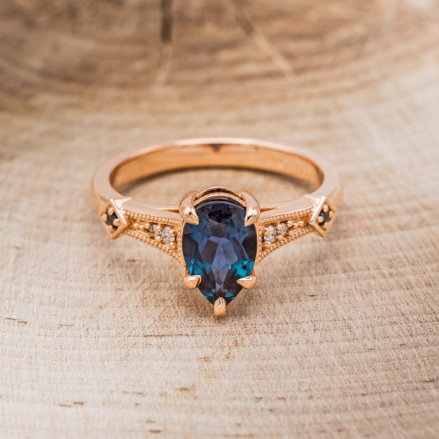 "ANNORA" - PEAR SHAPED LAB-GROWN ALEXANDRITE ENGAGEMENT RING WITH DIAMOND ACCENTS-4