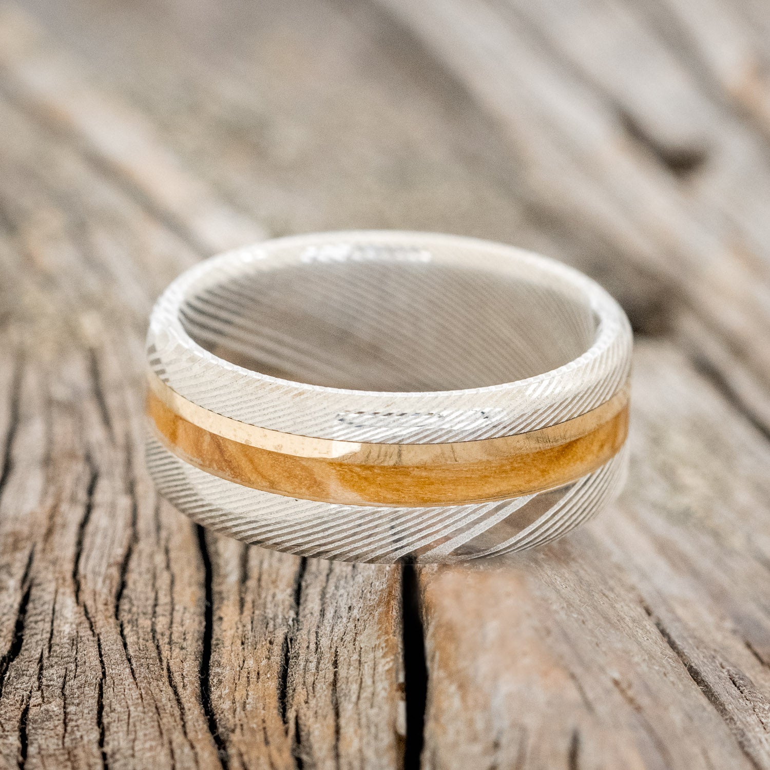 "ASHER" - BETHLEHEM OLIVE WOOD & A 14K GOLD INLAY WEDDING RING-6