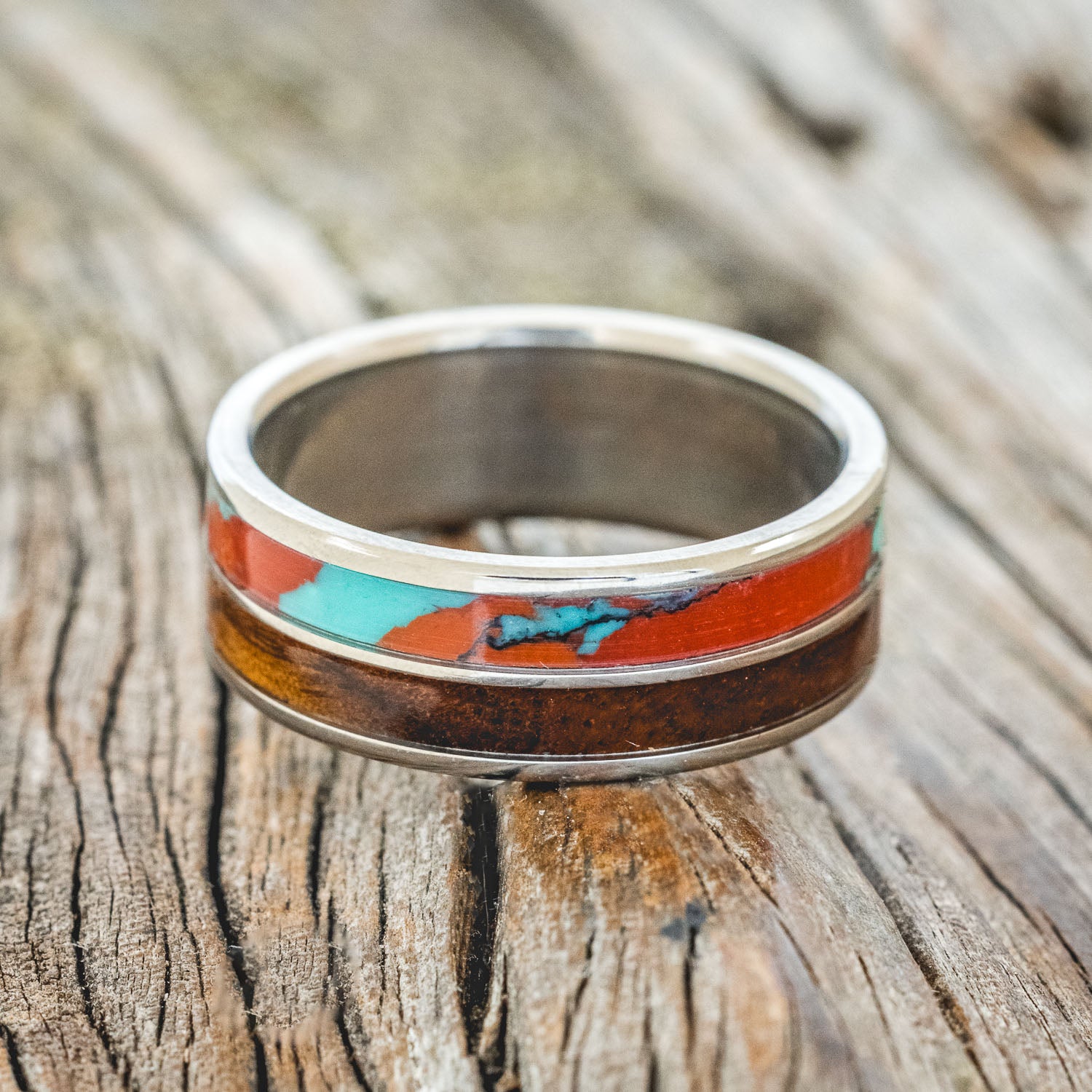 "DYAD" - KOA WOOD & SONORA SUNSET TRUSTONE WEDDING BAND-3
