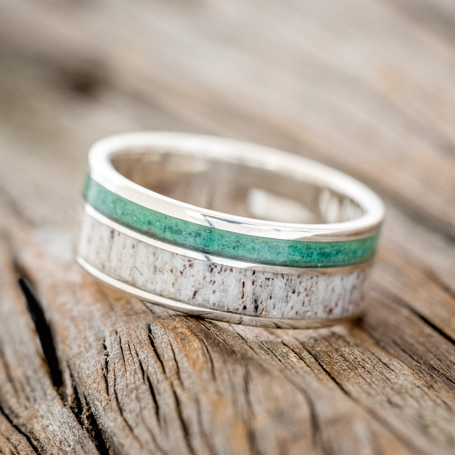 "RAPTOR" - ANTLER & MALACHITE WEDDING BAND-8