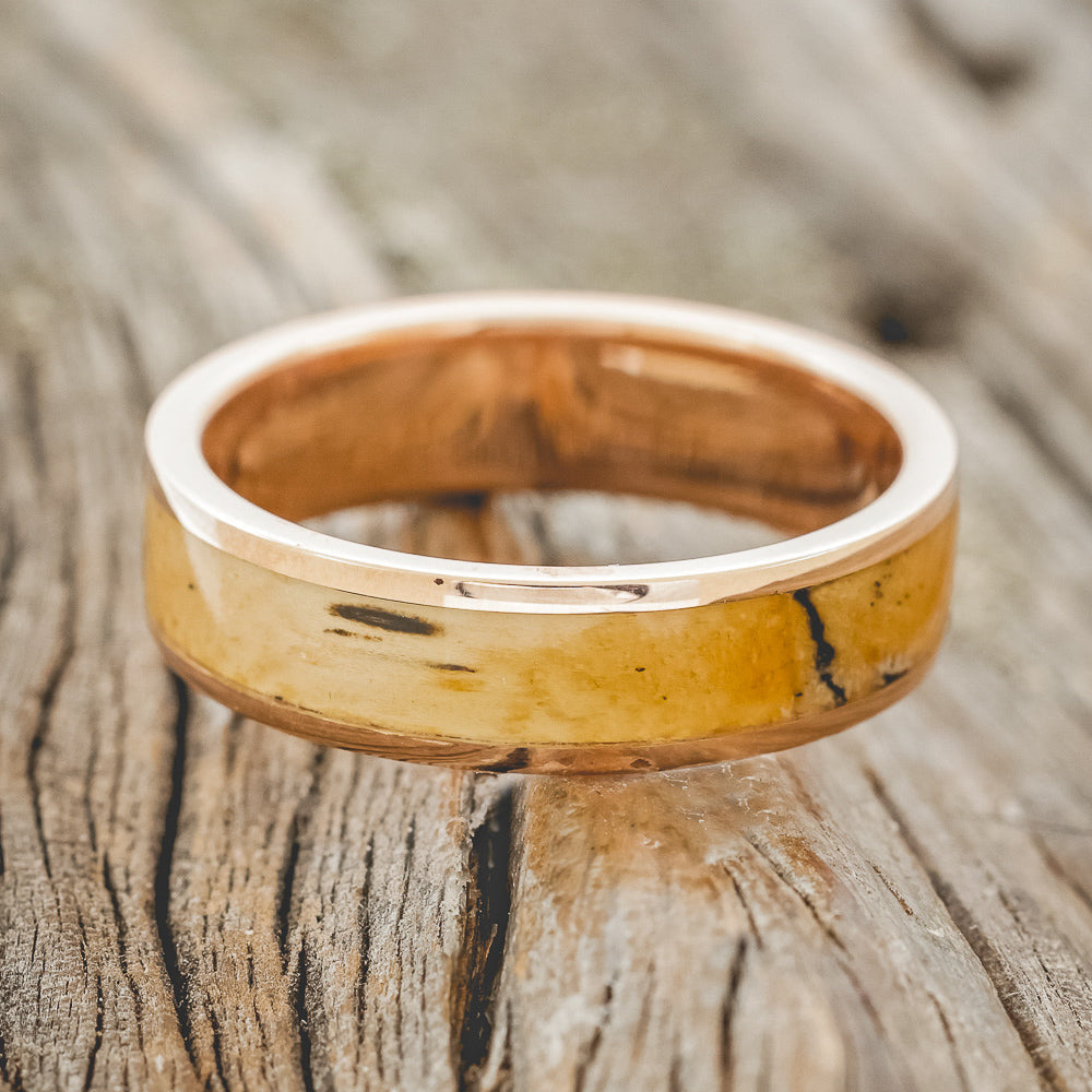 "RAINIER" - SPALTED MAPLE WOOD WEDDING RING FEATURING A 14K GOLD BAND-3