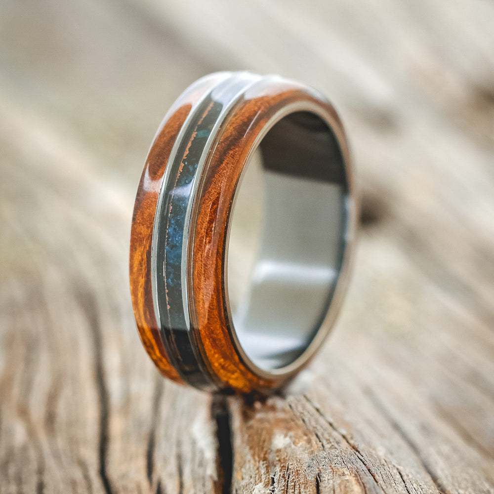 "GLEN" - IRONWOOD & PATINA COPPER WEDDING BAND-4