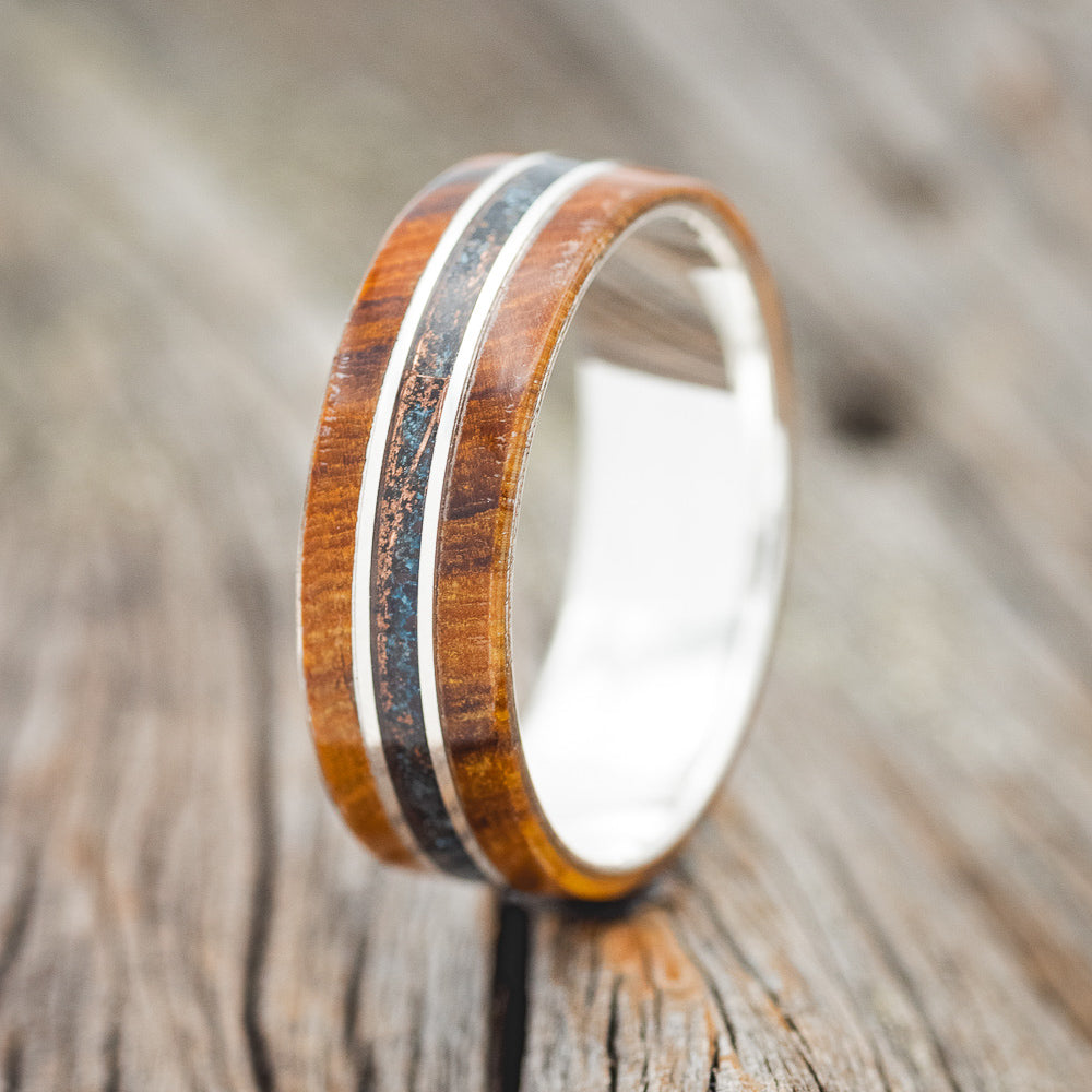 "GLEN" - IRONWOOD & PATINA COPPER WEDDING BAND-7