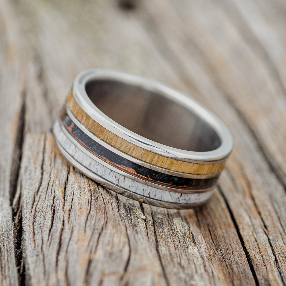 "RIO" - ANTLER, PATINA COPPER, & SPALTED MAPLE WEDDING BAND-2