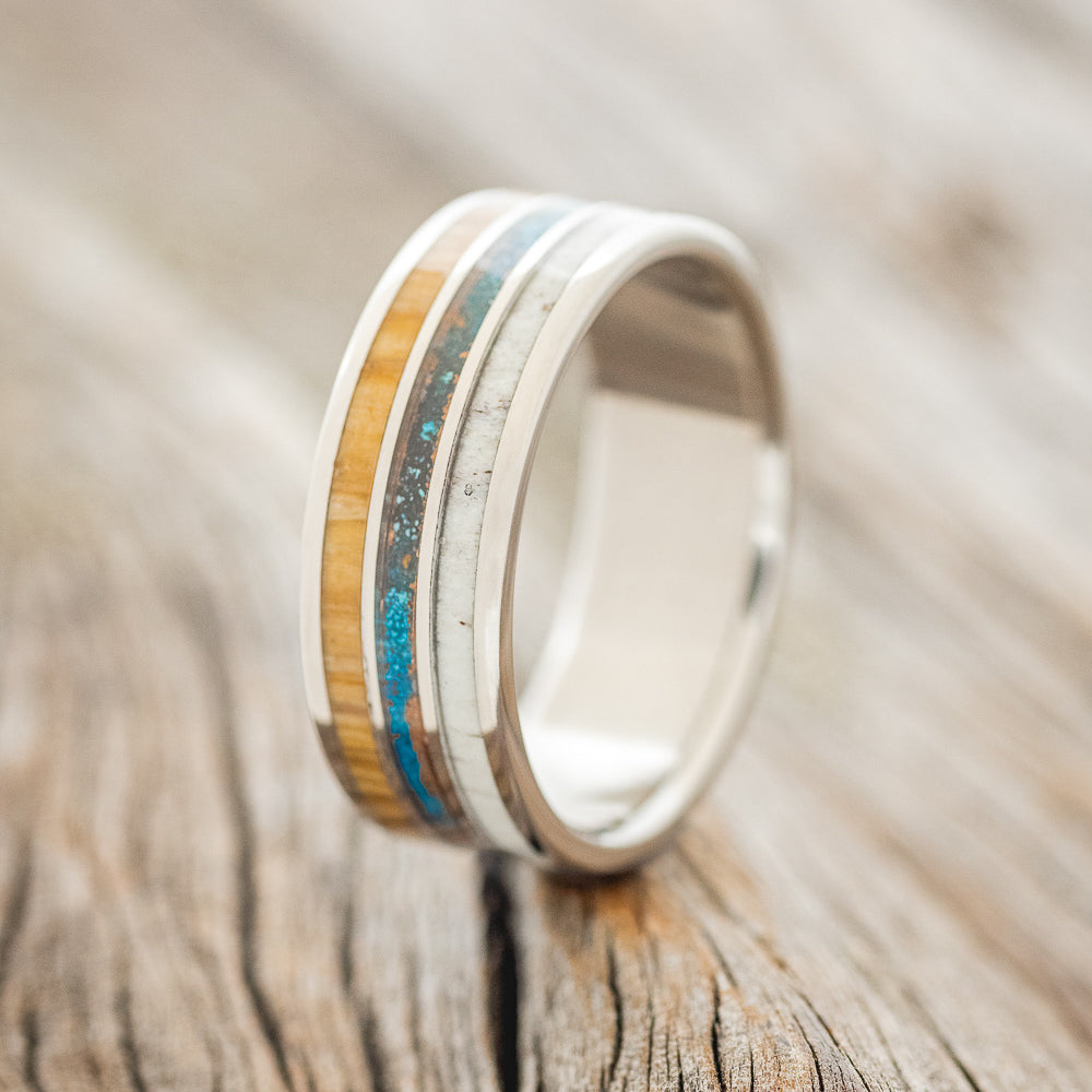 "RIO" - ANTLER, PATINA COPPER, & SPALTED MAPLE WEDDING BAND-4