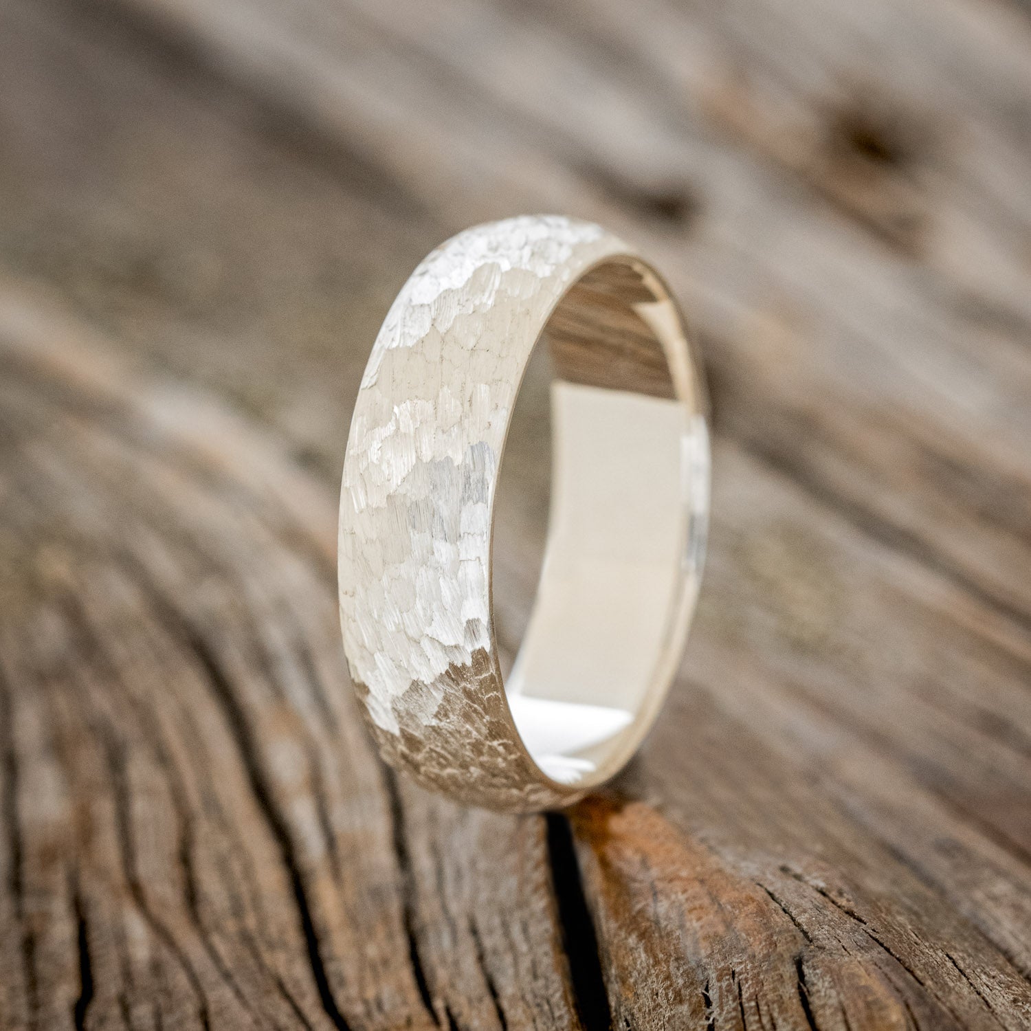 DOMED PROFILE WEDDING BAND WITH HAMMERED FINISH-10