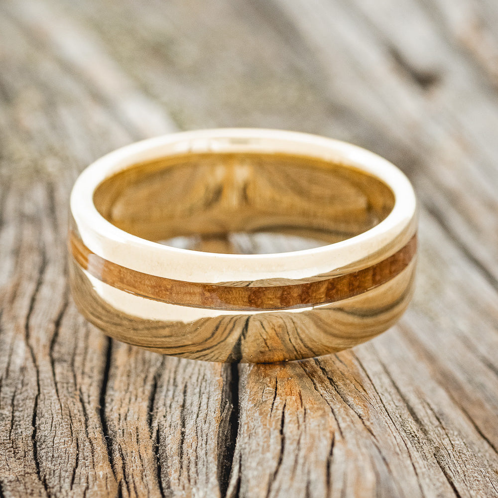 "VERTIGO" - OFFSET WHISKEY BARREL OAK WEDDING BAND-15