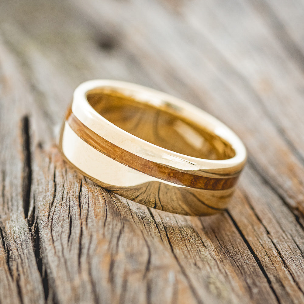 "VERTIGO" - OFFSET WHISKEY BARREL OAK WEDDING BAND-14
