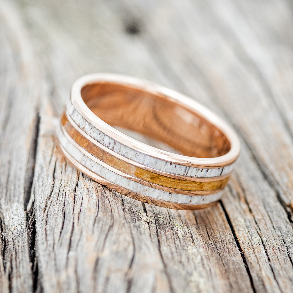 "RIO" - WHISKEY BARREL OAK & ANTLER WEDDING RING-2
