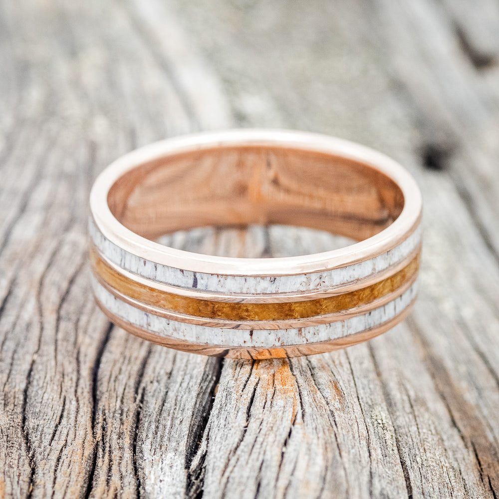 "RIO" - WHISKEY BARREL OAK & ANTLER WEDDING RING-4