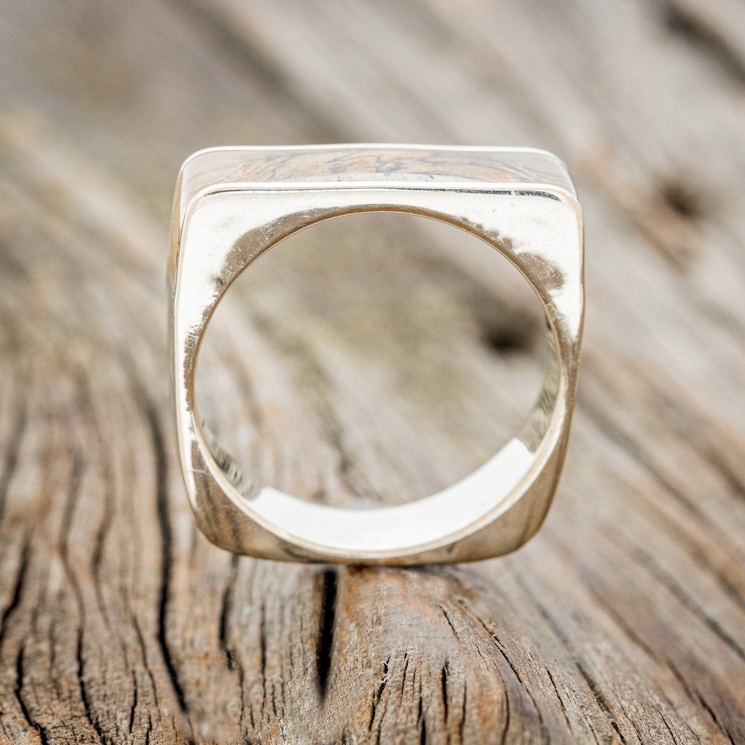 "MESA" - FLAT TOP SPALTED MAPLE & ELK ANTLER WEDDING RING-4