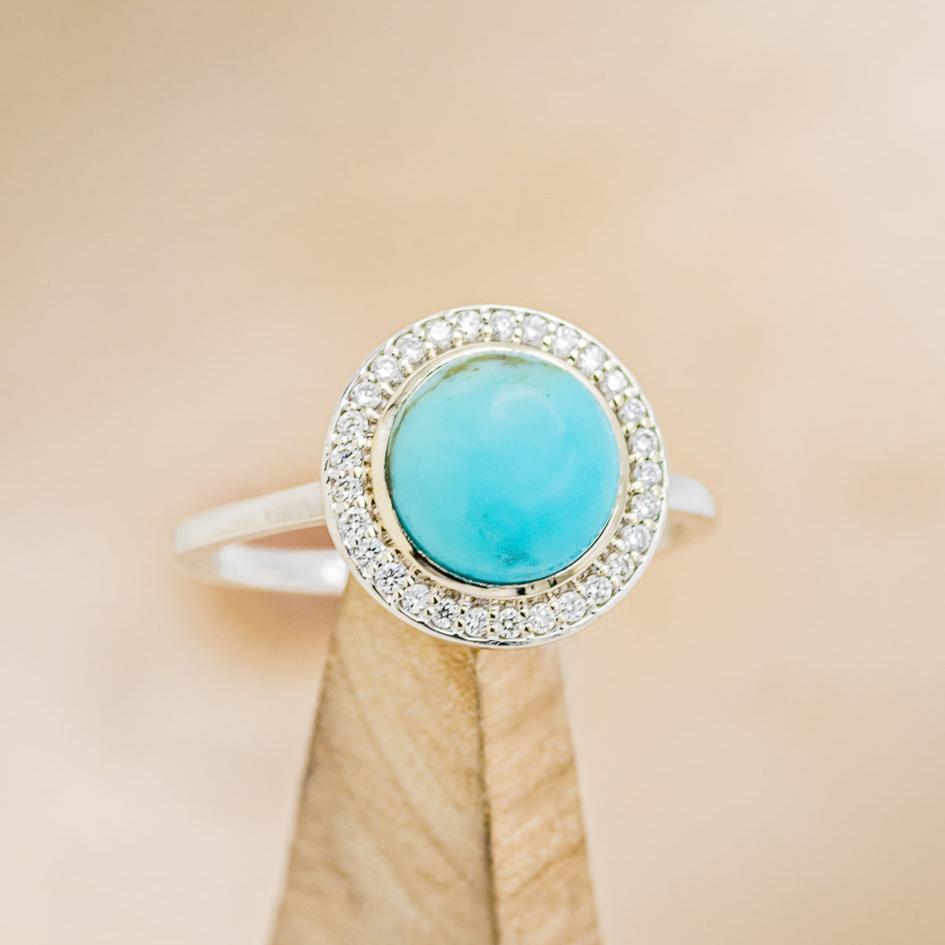 "TERRA" - ROUND CUT TURQUOISE ENGAGEMENT RING WITH DIAMOND HALO-7