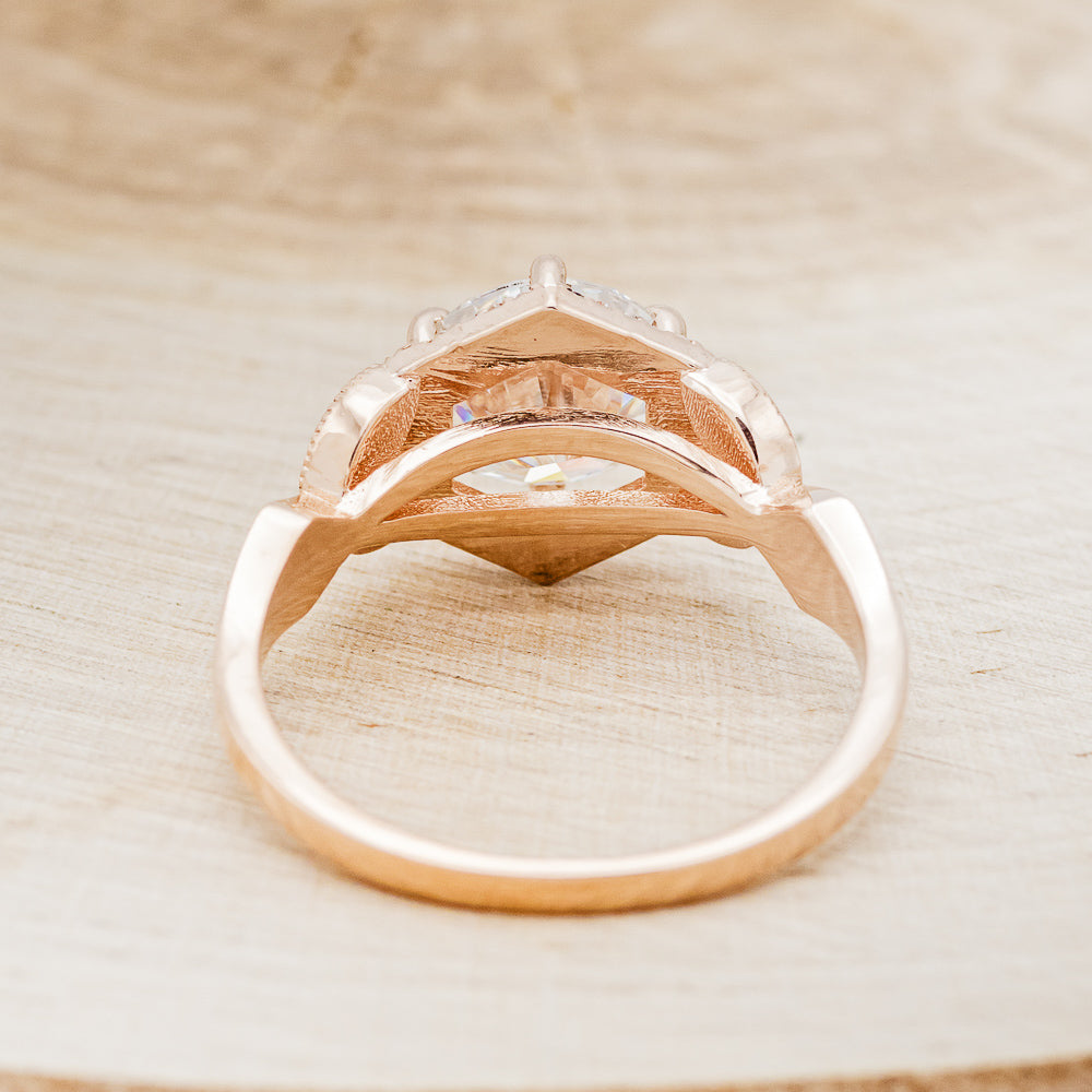 "LUCY IN THE SKY" - ROUND CUT MOISSANITE ENGAGEMENT RING WITH DIAMOND HALO & TURQUOISE INLAYS-12