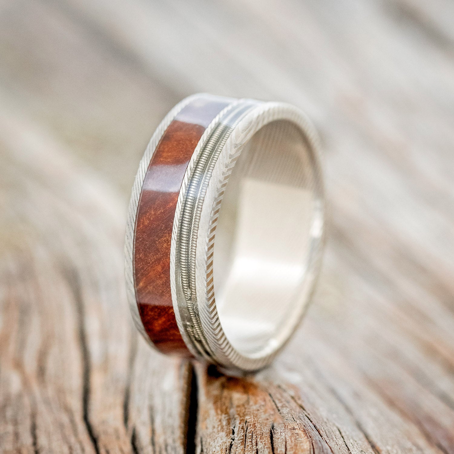 "RAPTOR" - GUITAR STRING & REDWOOD WEDDING BAND-4