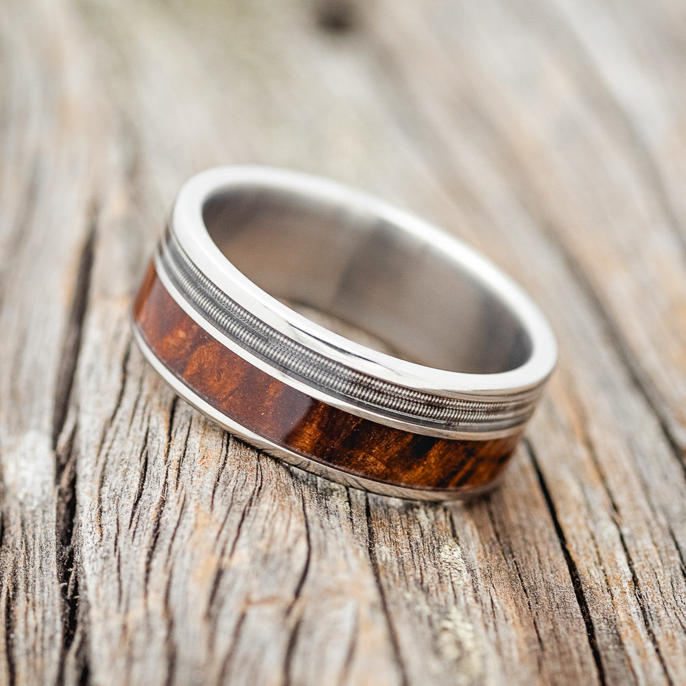 "RAPTOR" - GUITAR STRING & REDWOOD WEDDING BAND-2