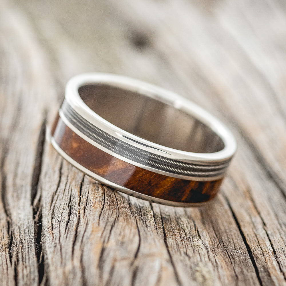 "RAPTOR" - GUITAR STRING & REDWOOD WEDDING BAND-8