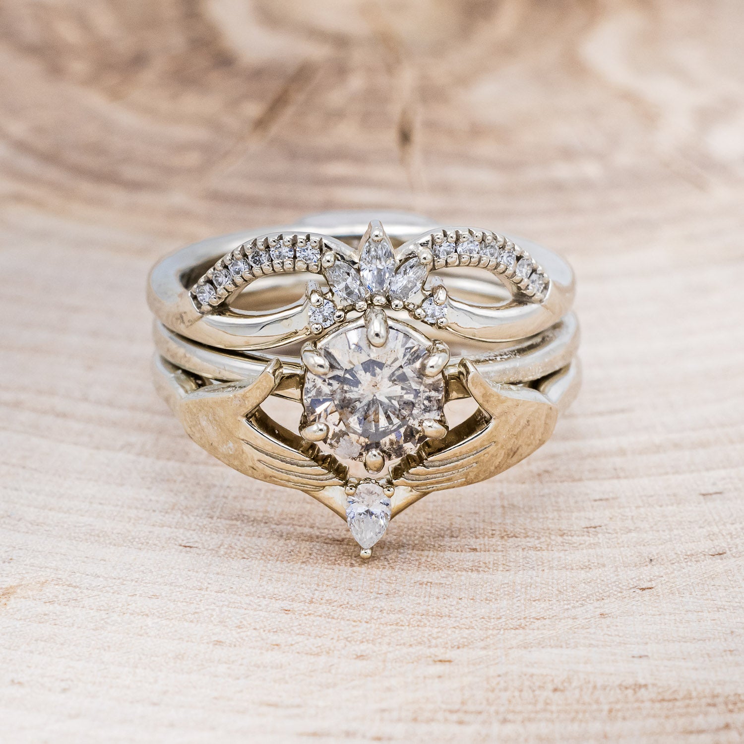 CLADDAGH BRIDAL SUITE - SOLITAIRE ENGAGEMENT RING WITH DIAMOND ACCENT TRACER & CLADDAGH TRACER - MOUNTING ONLY - SELECT YOUR OWN STONE-4