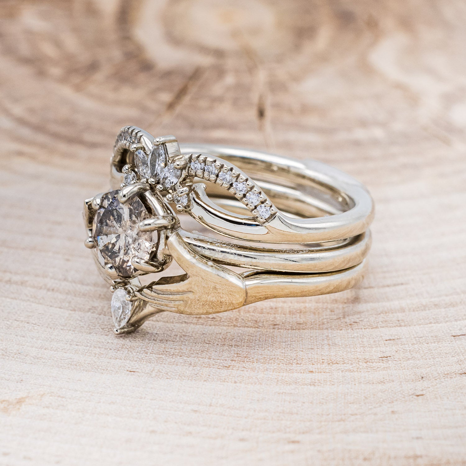 CLADDAGH BRIDAL SUITE - SOLITAIRE ENGAGEMENT RING WITH DIAMOND ACCENT TRACER & CLADDAGH TRACER - MOUNTING ONLY - SELECT YOUR OWN STONE-3