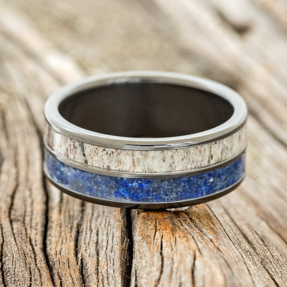 "DYAD" - LAPIS LAZULI & ANTLER WEDDING RING-9