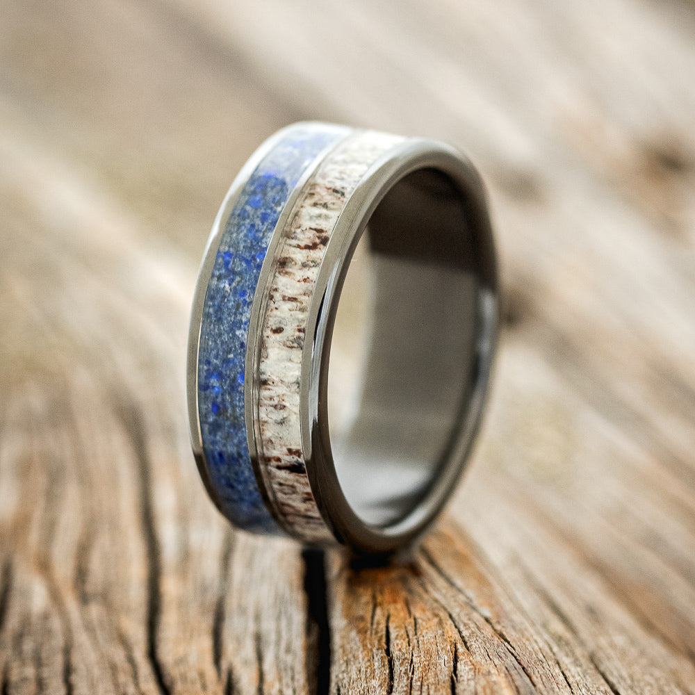 "DYAD" - LAPIS LAZULI & ANTLER WEDDING RING - READY TO SHIP-4