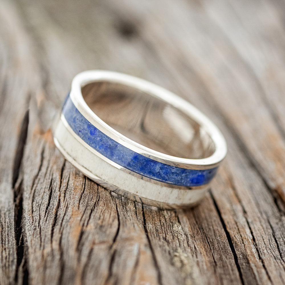 "DYAD" - LAPIS LAZULI & ANTLER WEDDING RING-5