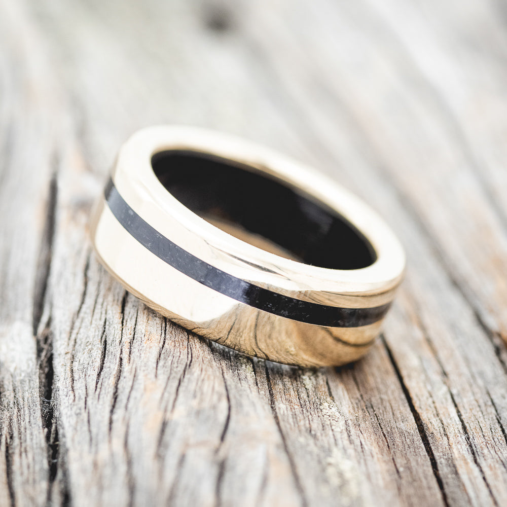 "VERTIGO" - JET STONE LINING & INLAY WEDDING BAND FEATURING A 14K GOLD BAND-2