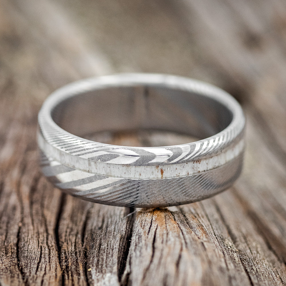 "VERTIGO" - OFFSET ELK ANTLER WEDDING RING-10