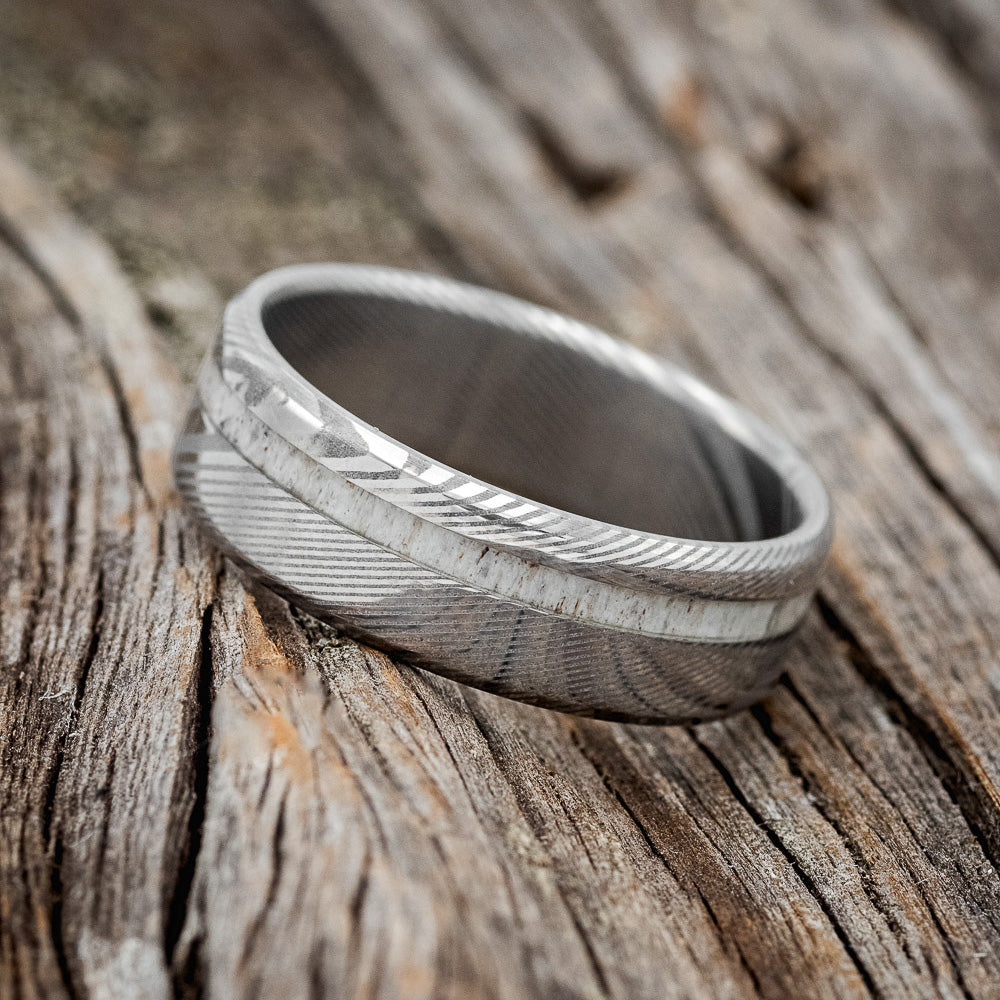"VERTIGO" - OFFSET ELK ANTLER WEDDING RING-9