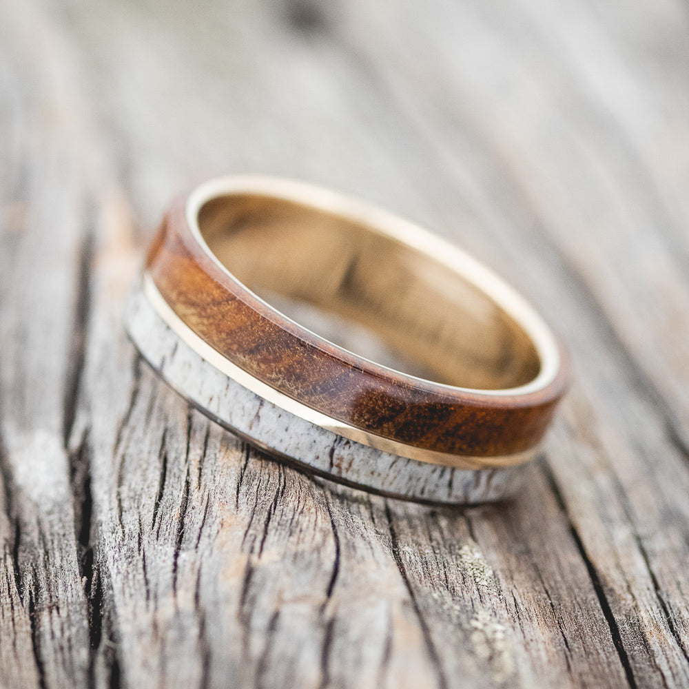 "GOLDEN" - IRONWOOD & ELK ANTLER WEDDING RING-8