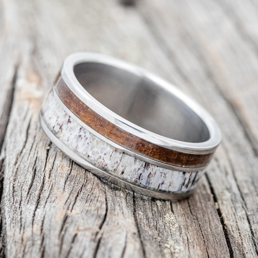 "RAPTOR" - IRONWOOD & ANTLER WEDDING BAND-2