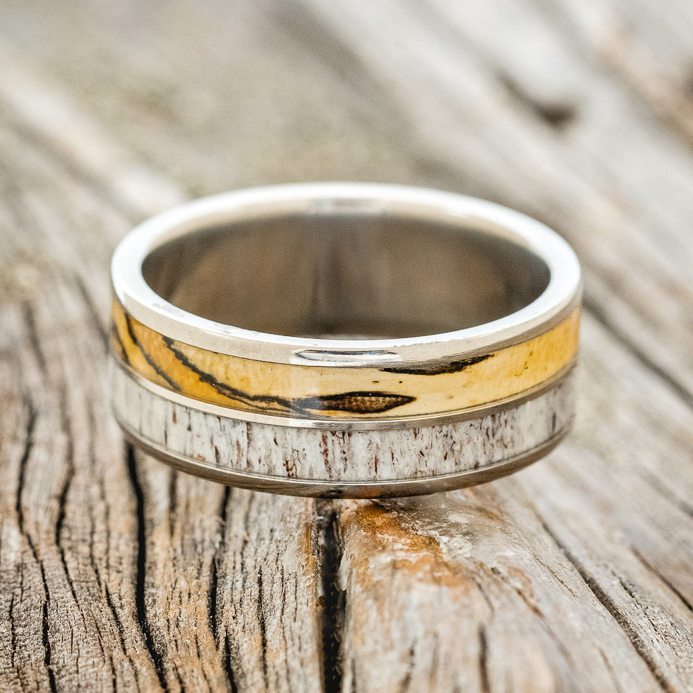 "DYAD" - SPALTED MAPLE & ANTLER WEDDING BAND-3