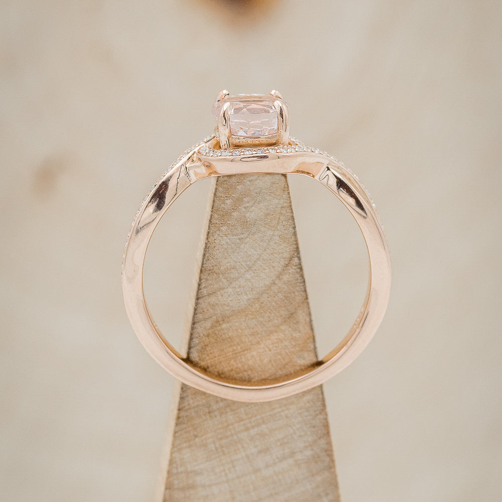 "CHARLOTTE" - ROUND CUT MORGANITE ENGAGEMENT RING WITH DIAMOND ACCENTS-5