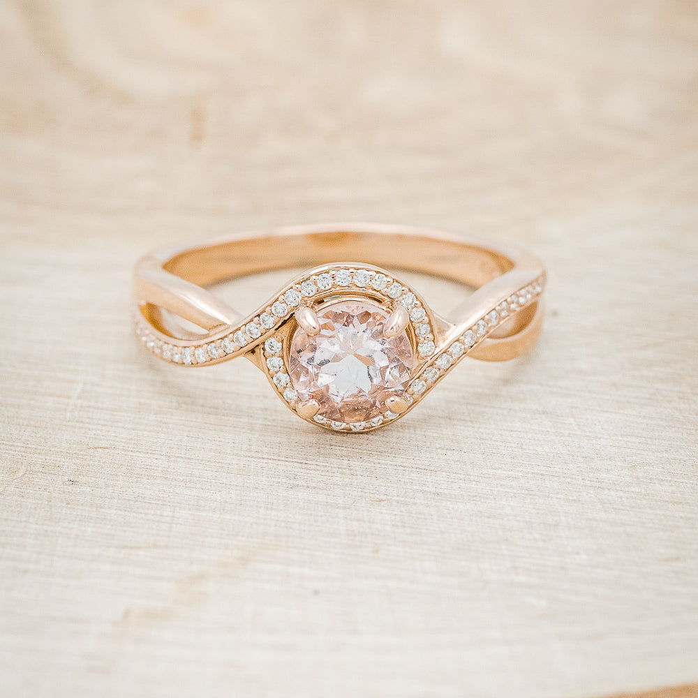"CHARLOTTE" - ROUND CUT MORGANITE ENGAGEMENT RING WITH DIAMOND ACCENTS-4