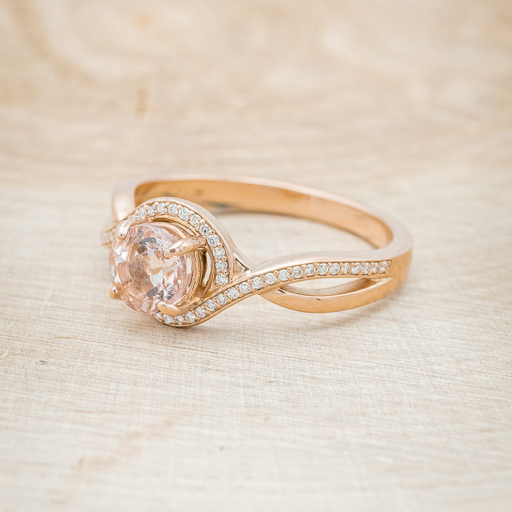 "CHARLOTTE" - ROUND CUT MORGANITE ENGAGEMENT RING WITH DIAMOND ACCENTS-3