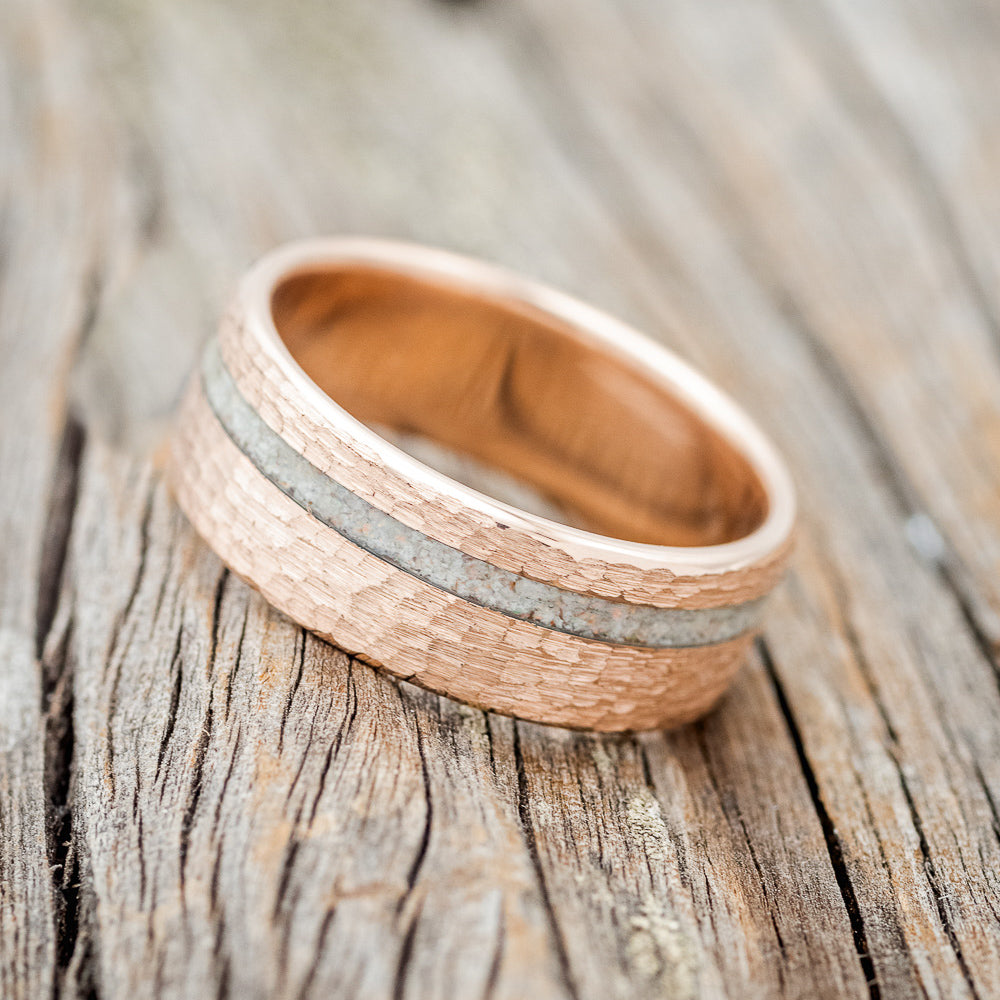 "VERTIGO" - OPAL WEDDING RING FEATURING A HAMMERED 14K GOLD BAND-2