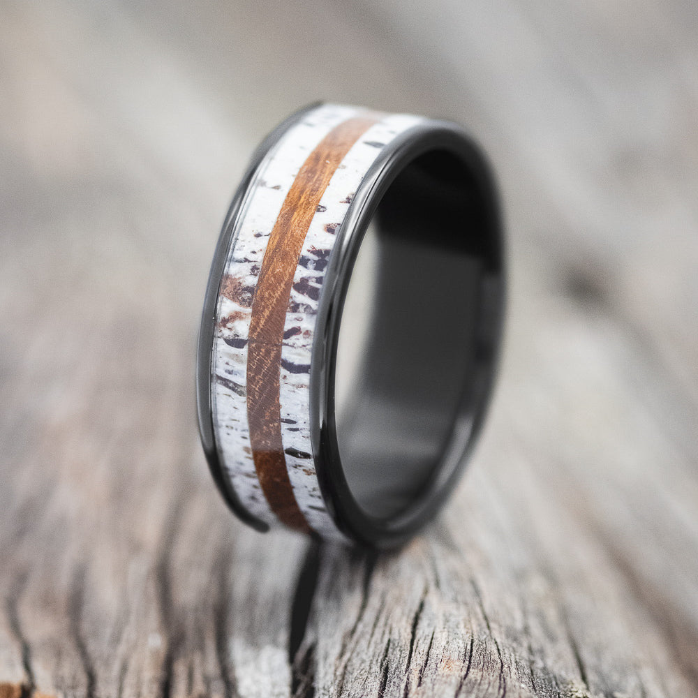 "RAINIER" - ANTLER & IRONWOOD WEDDING BAND - READY TO SHIP-4