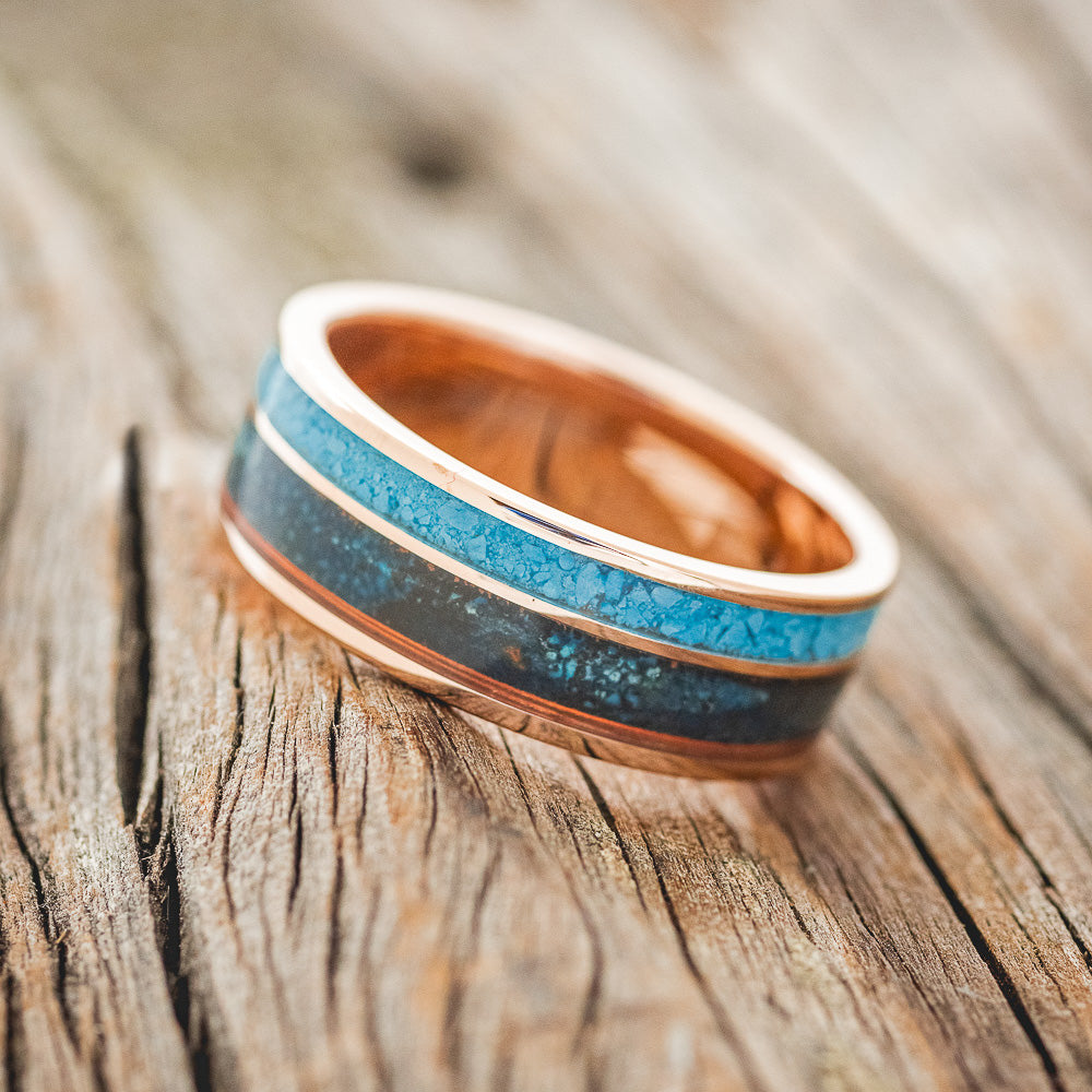 "RAPTOR" - PATINA COPPER & TURQUOISE WEDDING BAND-14