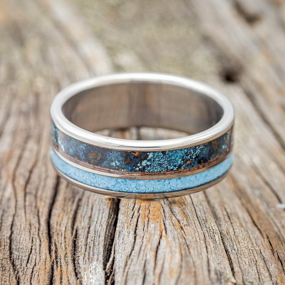 "RAPTOR" - PATINA COPPER & TURQUOISE WEDDING BAND-3