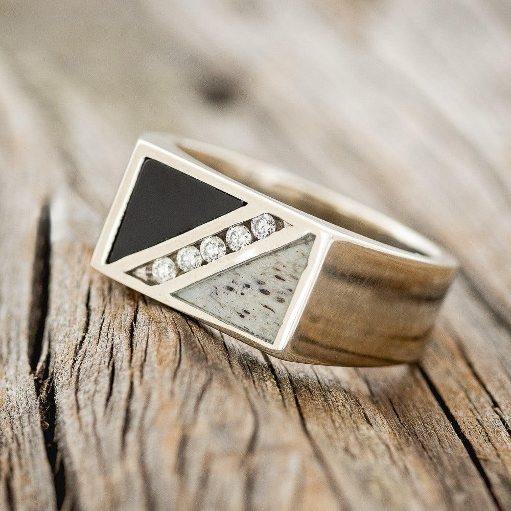 "ALDEN" - BLACK ONYX, ANTLER & DIAMONDS WEDDING BAND-2