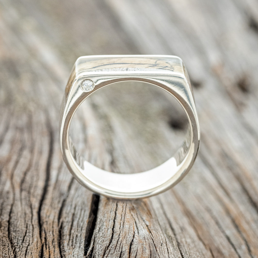 "MESA" - SPALTED MAPLE, ELK ANTLER & OFFSET DIAMONDS 14K GOLD WEDDING BAND-4