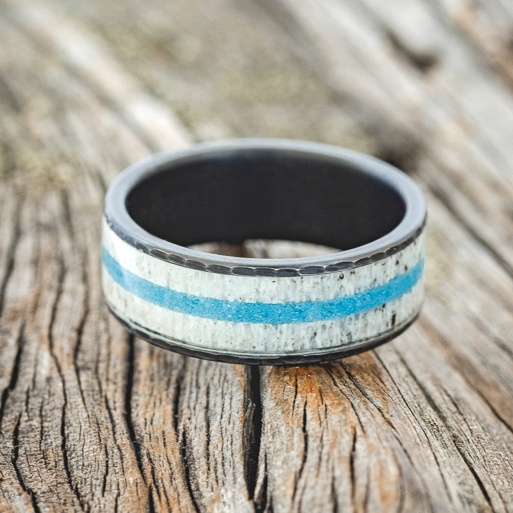 "RAINIER" - ANTLER & TURQUOISE WEDDING RING-3