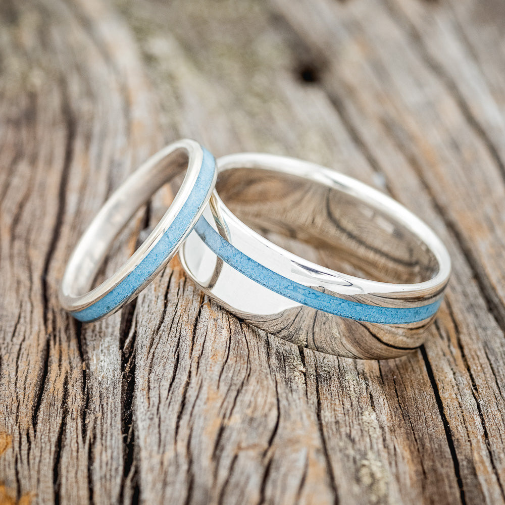 "VERTIGO" - MATCHING SET OF TURQUOISE WEDDING BANDS-10