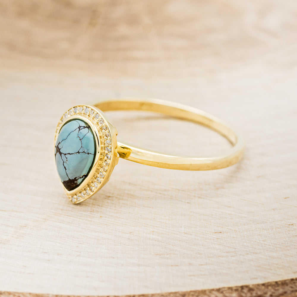 "TERRA" - PEAR-SHAPED TURQUOISE ENGAGEMENT RING WITH DIAMOND HALO-3