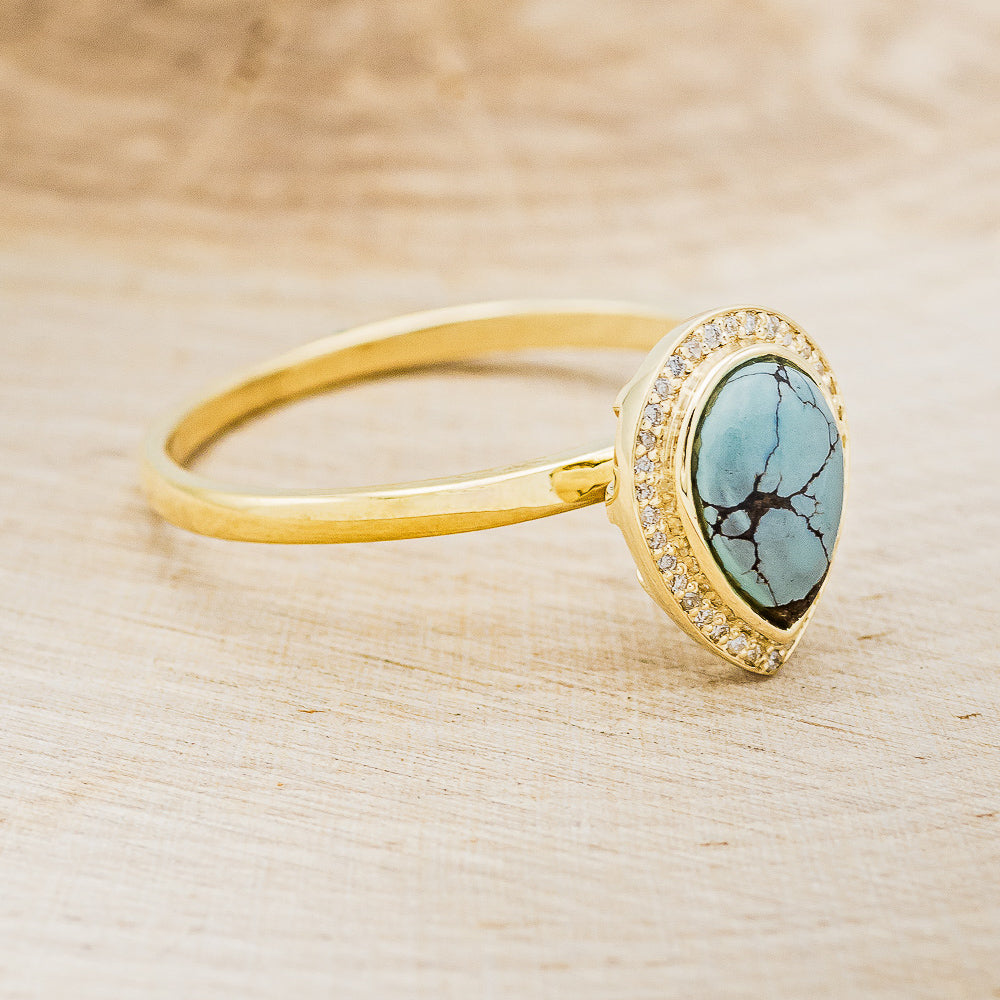 "TERRA" - PEAR-SHAPED TURQUOISE ENGAGEMENT RING WITH DIAMOND HALO-2