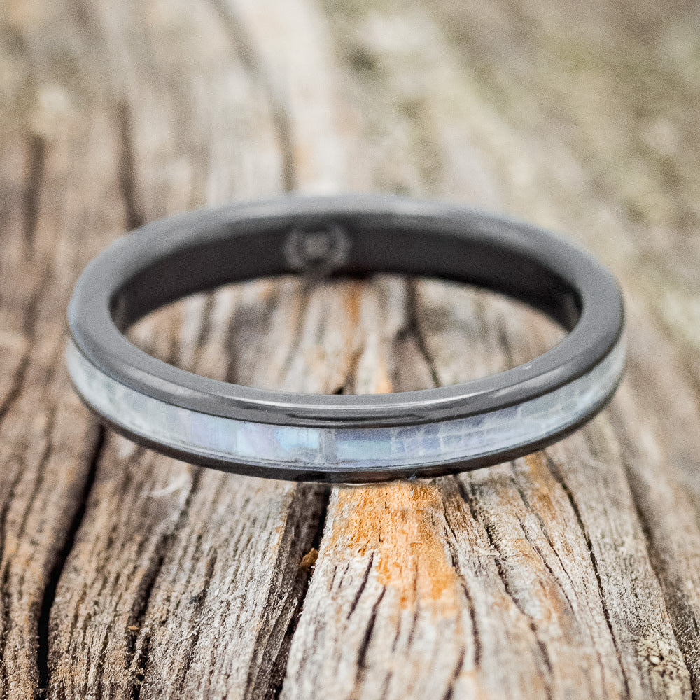 "VERTIGO" - MATCHING SET OF MOTHER OF PEARL WEDDING BANDS-13