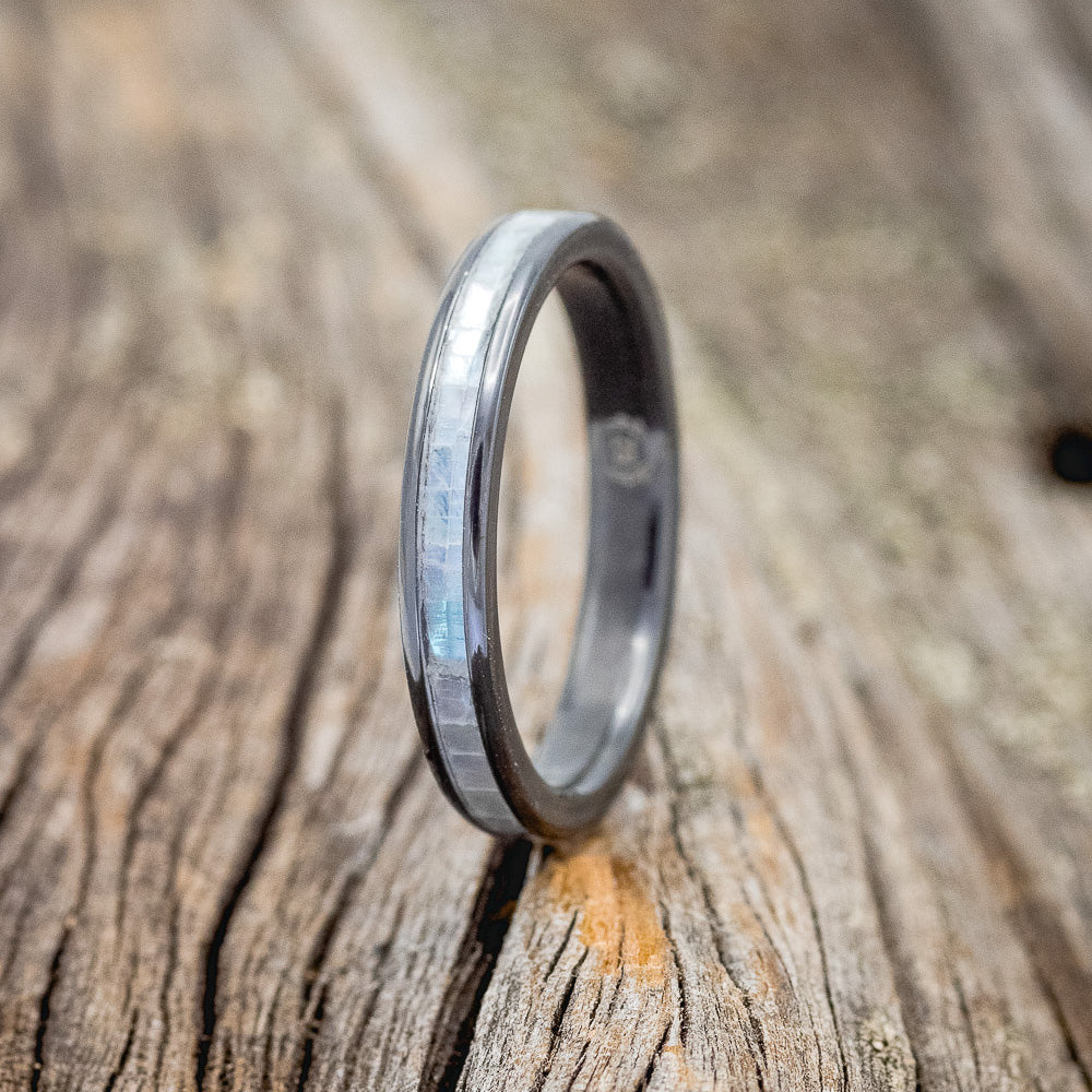 "VERTIGO" - MATCHING SET OF MOTHER OF PEARL WEDDING BANDS-9